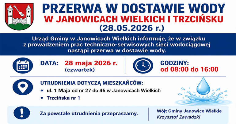 Przerwa w dostawie wody - 28.05.2026 r.